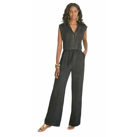 SOFT SURROUNDINGS Gray Camilla Tie-Waist Jumpsuit‎ - Picture 1 of 16